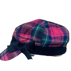 Y2K Deadstock Justice Plaid Green and Red Paperboy Newsboy Cap with black bow